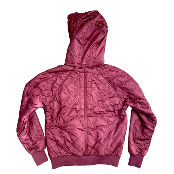 Prana Elsa Quilted Half Zip Kangaroo Pocket Pullover Hooded Jacket Maroon S NWT - Picture 2 of 11